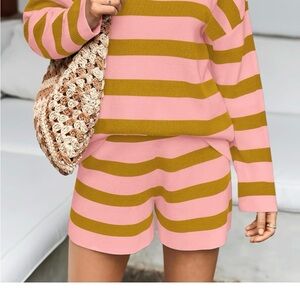 Striped Pink and Brown Women's Sweater Set
